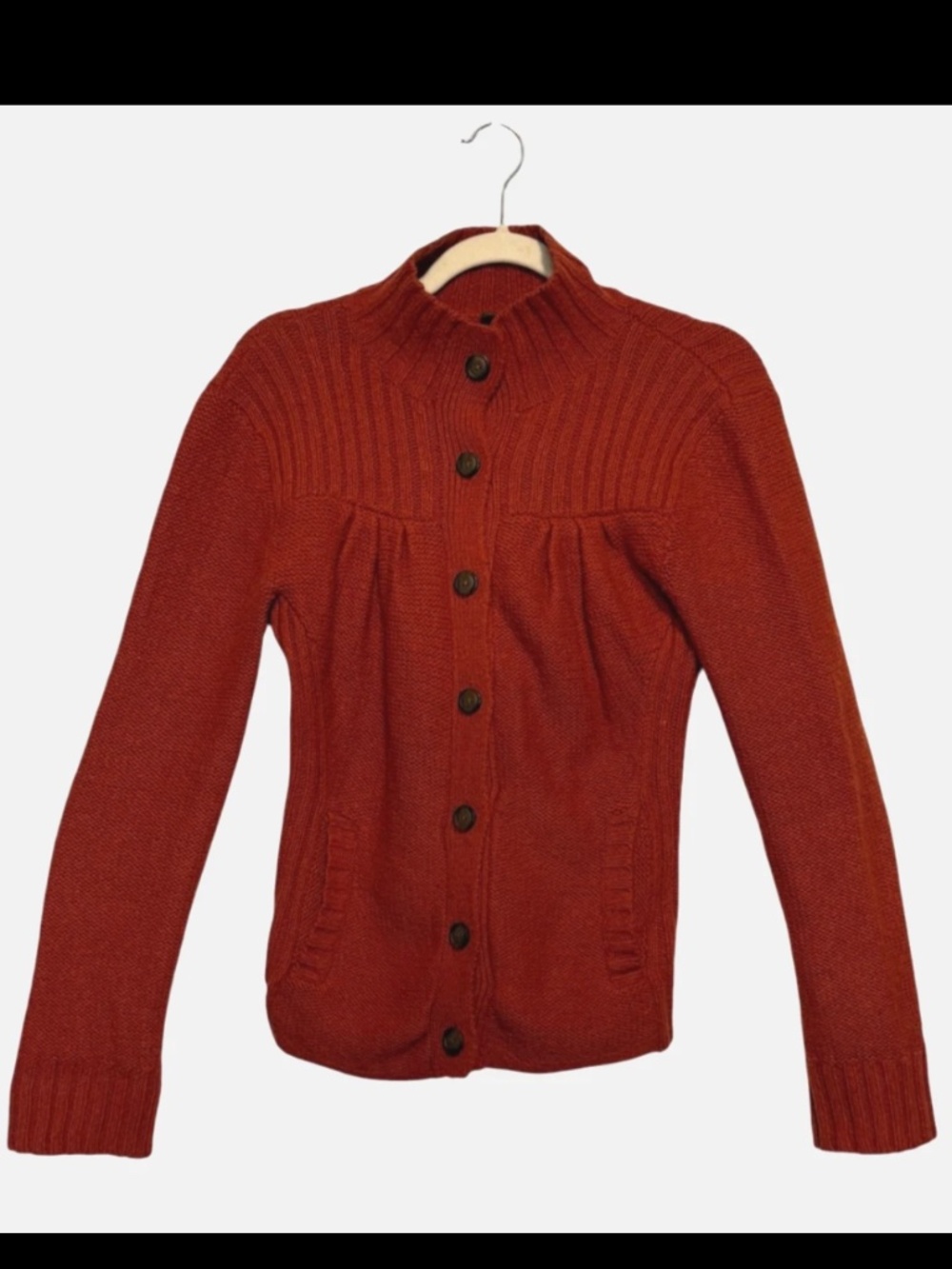 Vintage REI Rust Orange Wool Blend Mock Neck Knit Cardigan Sweater Size Medium